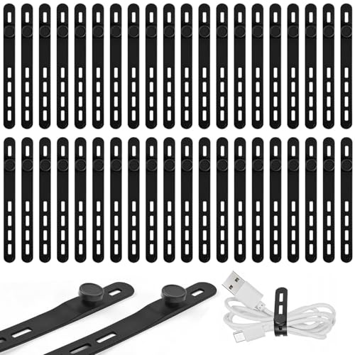 40PCS Silicone Cable Ties, Upgraded Cable Ties with Lock Buckle and Anti-Slip Tails, Adjustable Reusable Charger Tidy Clips for Earphone Phone Electrical Cord Keeper for Home Office Storage