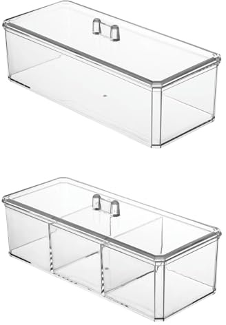 Kelisdi 2 cajas de almacenamiento de maquillaje apilables prácticas con tapa para almacenamiento limpio e higiénico, contenedor de bastoncillos de algodón