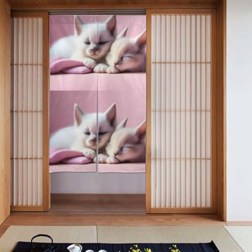 YYHWHJDE Due gattini che dormono modello tenda 2 pezzi impiombato 86,4 x 142,2 cm buon drappo, liscio e non facilmente rugoso, tende in tessuto, divisori