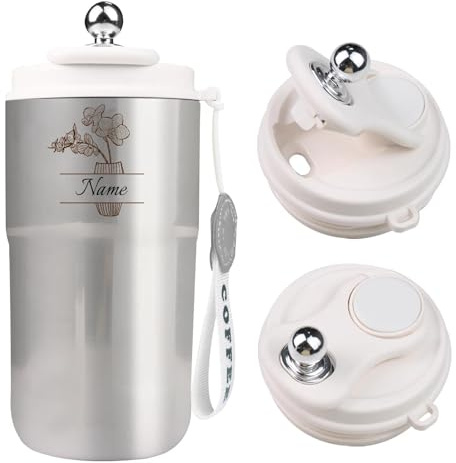 loongway Personalisierter Thermobecher Mit Blume&Name– Thermobecher Edelstahl Becher Klein | Auslaufsicher | Geburtstag Geschenkidee für Mädchen, Firmen,Auto,Camping, Uni,Reise