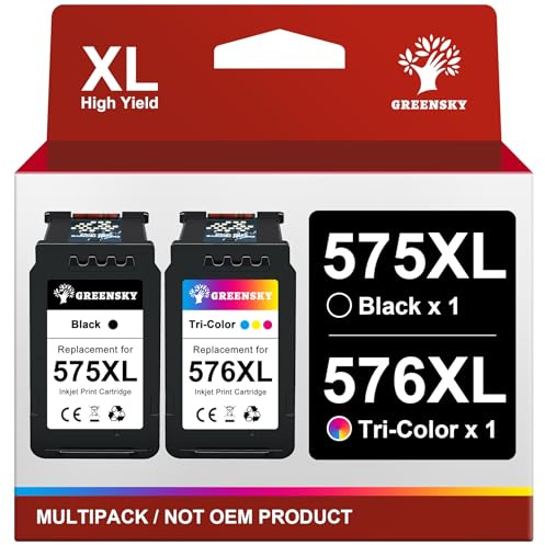 GREENSKY PG-575XL CL-576XL Ersatz-Tintenpatronen für Canon 575 576 | Wiederaufbereitete Patronen für PIXMA TS3750i TR4755i TS3751i TS3752i TR4756i TS3550i TS3551i TR4750i TR4751i (Schwarz,Farbe)