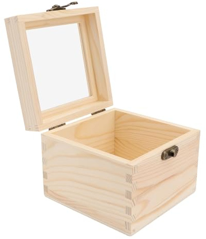 Cabilock Caja de Madera sin Terminar, sin Pintar, con Tapa Abatible. Ideal para Manualidades, Proyectos de Arte Y Organización de Aficiones. 12 X 12 X 10 Cm.