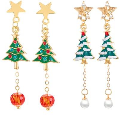 XFSRG 2 Paia Orecchini di Natale Donna Pendenti a Forma Albero di Stivali Natalizi Set Orecchini Natalizi Donna Lega Gioielli Festivi per Ragazza (Albero di Natale-2)