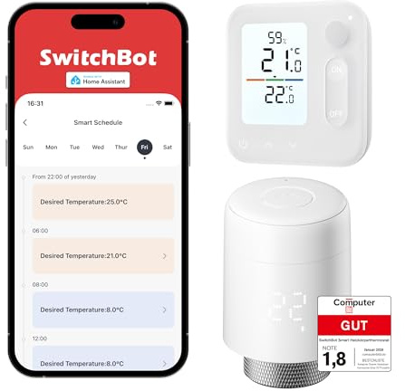 SwitchBot Thermostat de radiateur Intelligent, Thermostat Bluetooth, avec Programmation et Programmation, économie d'énergie, Installation Facile, Compatible avec Alexa, Apple Home & Home Assistant