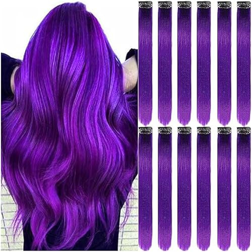 HTTDSLF 12 Pezzi Extension Capelli Clip In Hair Extensions, Posticci Sintetici Estensioni, Ciocche Capelli Con Clip, Ciocche per Bambini Donna Halloween Natale Cosplay Party (12, Viola)