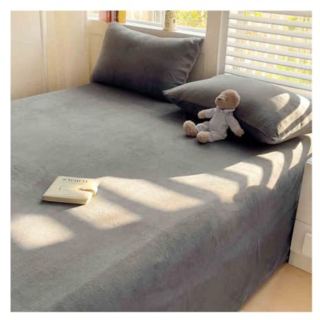 Lenzuolo sopra piano flanella matrimoniale singolo Lenzuolo superiore in pile super morbido biancheria da letto peluche(Dark gray,230x250cm+48x74cm x2)