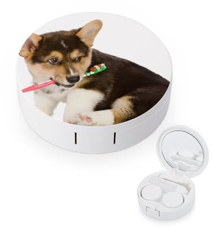 fkgvwo Contact Lens Container Corgi Dog Travel Contact Lens Box with Mirror Tweezers Solution Bottle