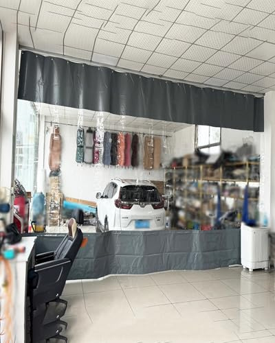 Outdoor Vorhang Wetterfest Transparent Einziehbarer Garagentrennvorhang Schiene/Raumteiler Industrieräume, Isolierte, Transparente Trennwand Arbeitsbereiche, Vinylvorhang(W1.5xH3m/5x10ft)