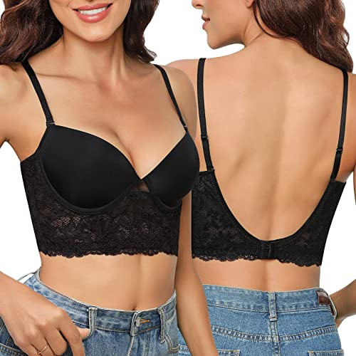 Niwicee Sujetador sin Espalda de V Profunda,Sujetadores de Alambre, Básico Bralette Push-up con Regulable Tirantes Cómodo Bralette (Negro,75A)