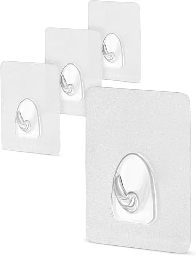 Rayakt 4 ganci adesivi trasparenti senza foratura, ganci autoadesivi trasparenti per bagno, cucina, porte e finestre, riutilizzabili fino a 5 kg