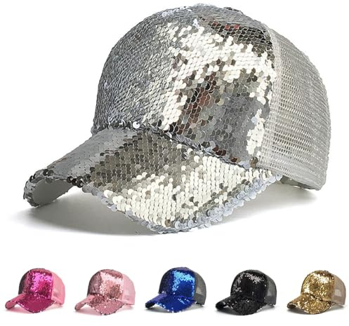 Glitzer Baseball Cap Damen Basecap Mit Pailletten,Mesh Baseballkappe,Outdoor Sonnenschutz,Sport Cap,Sonnenmütze,Baseball Mütze,Hut für Sport,Kappen Hüte UV-Schutz,Schwarz
