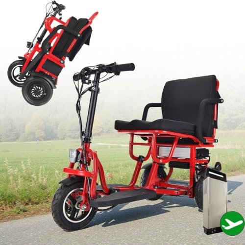 Elektromobil für Senioren mit Praktischem Frontkorb für Erwachsene Einfach zu bedienen Praktisch Aluminium Faltbares Electric Scooter für Senioren mit Bewegungsbeschränkungen (Red, 10 inch tires)