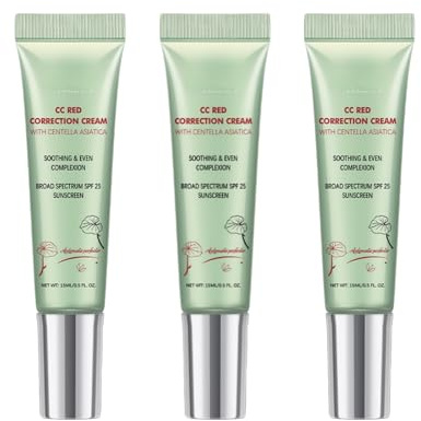 Erborion CC Red Correct mit Centella Asiatica hautausgleichende Pflege Farbkorrektur bei Unreinheiten & Rötungen Kosmetikpflege LSF 25 (3 Stück)