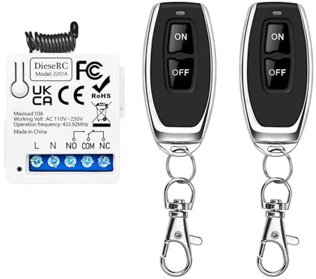 DieseRC Interruptor de mando a distancia inalámbrico 433 MHz AC 110V~250V 220V 230V 10A relé receptor inalámbrico de control remoto de 1 canal a distancia y contactos sin potencial