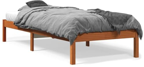 XHNIFBN Massivholzbett aus Kiefer Wachsbraun 90x200 ohne Matratze Robuster Holzrahmen mit Lattenrost Modernes Design für Schlafzimmer und Jugendzimmer