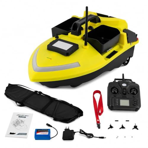 Oxylonty Barca per mangimi con GPS RC, barca a distanza con 3 camere di esca, luce LED, ritorno automatico, barca GPS Cruise con batteria da 12000 mAh
