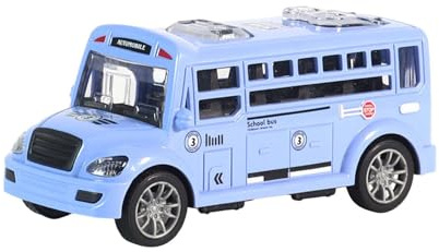 QUXVUIS Modèle de Bus Scolaire Jouet compétences de Conduite à inertie engageantes pour Les Enfants avec Porte ouvrante caractéristiques Option Cadeau, Bleu, 13x5.5x6cm