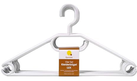 Spetebo Kleiderbügel 10er Pack in Weiss - extra schwere Qualität (45g pro Bügel) - mit Anti-Rutsch-Rillen und Krawatten- BZW. Gürtelhalter