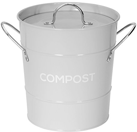 Light Grey Metal Kitchen Compost Caddy - Composting Bin for Food Waste Recycling