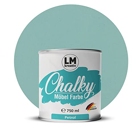 Chalky Möbelfarbe Kreidefarbe für Möbel 750 ml / 1,05 kg (Petrol), matt finish In- & Outdoor Kreide-Farbe für Shabby-Chic, Vintage Look, Landhaus Stil Möbel streichen