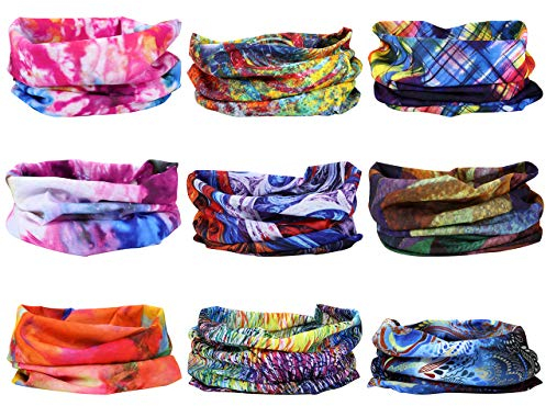 Mogokoyo 9 Stück Damen Herren Kinder Multifunktionstuch/Sturmmaske/Halstuch/Schlauchtuch für Motorrad Fahrrad Bergsteigen in vielen Farben (Bunt)