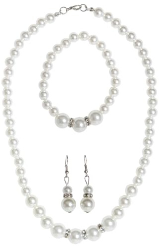 W WIDMANN MILANO Party Fashion - Schmuckset mit Perlen 3-teilig | Mit Perlenkette, Ohrringen und Armband, Prinzessinnen Schmuck, 20er Jahre Accessoire