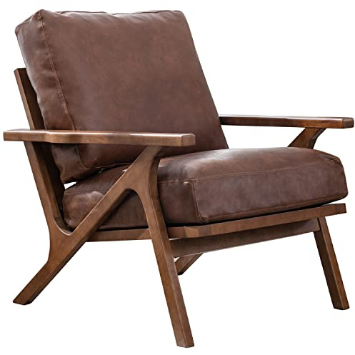 chairus Leather Accent Chair Mid Century Modern Armchair Compfy Upholstered Lounge Arm Chair for Living Room Fireplace/Bedroom/Reception/Dorms, PU Brown