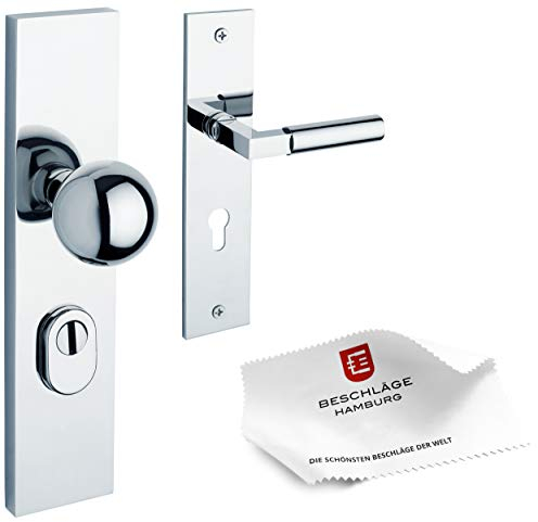 Beschläge Hamburg Türgriffe Eingangstür Schutzbeschlag GRO PRIME SH 245-02Z MPC 72 — Türdrücker Sicherheitsgarnitur für die Wohnungseingangstür — Türbeschlag, Chrom poliert