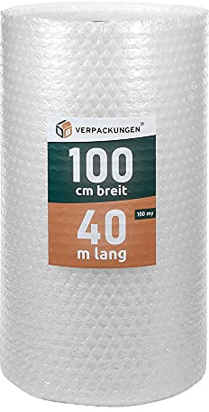 BB-Verpackungen 4 x Luftpolsterfolie 2-lagig 1,0 x 40 m große Noppen (100 my stark, Schutz von empfindlichen Gegenständen) - Sets zwischen 1 und 4 Rollen