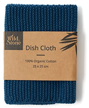 Wild & Stone | Organic Cotton Dish Cloth | Eco-Friendly Kitchen Cloth | Biodegradable & Compostable Cleaning Cloth (Ocean)