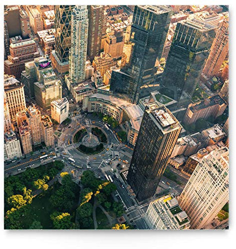 Wunderschönes Deko Wand-Bild Skyline 50x50cm klein. Modernes quadratisches 5mm Acrylglasbild Foto-Motiv New York von Oben, für Bad, Küche, Wohnzimmer, Esszimmer. Inkl. Befestigung