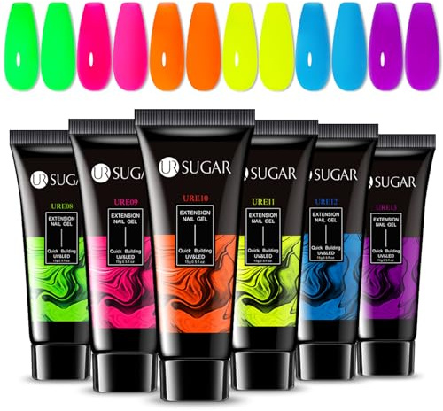UR SUGAR 15ML Gel Unghie Ricostruzione Kit Professionale Acrygel Extension Enhancement Builder Acrilico Glitter Neon Nail Extension Gel Set Unghie 6 Colori