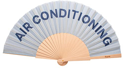 Fisura - Originale ventaglio con messaggio.Ventaglio in legno moderno e divertente. Misure: 42,5 x 23 cm. Legno e tessuto. (Air conditioning, blu)