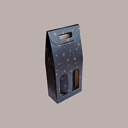 Lucgel Caja para 2 botellas de vino y aceite, de cartón negro, diseño de estrellas doradas, 180 x 90 x 385 mm - 10 unidades