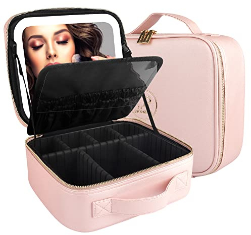MOMIRA Reise-Make-up-Tasche Kosmetiktasche mit beleuchtetem Spiegel, Einstellbarer Helligkeit in 3 Farbszenarien, wasserdichte Makeup-Trainingsbox, Geschenk für Frauen - Phosphor