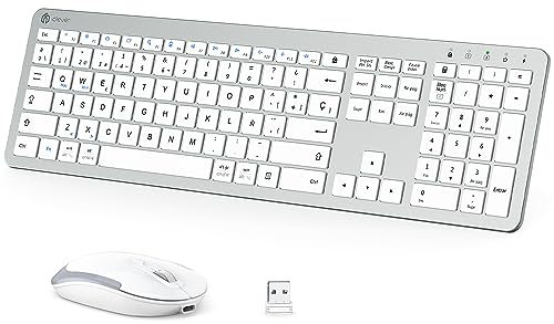 iClever Teclado y Ratón Inalámbrico GK08 Recargable Teclado Ergonómico Silencioso Diseño de Tamaño Completo con Teclado Numérico 2.4G Conexión Estable Teclado y Ratón Mac Delgado para Windows/Mac