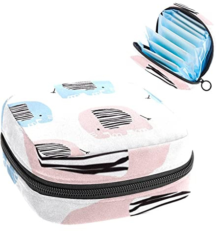 Pink Blue Elefanten-Muster Cartoon Periode Tasche Tragbar Tampon Aufbewahrungstasche für Damenbinden, Mehrfarbig, 4.7x6.6x6.6 in/12x17x17 cm