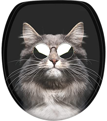 Sanilo Abattant WC, Grande sélection de lunettes de toilette noirs, Finition de haute qualité, Charnières robustes, Fixation facile (Cool Cat)