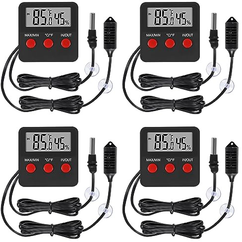 4Pcs Digital Thermometer and Humidity Thermometers Indoor and Outdoor Digital Temperature and Hygrometer Gauge with Probe for Reptile Terrarium Thermometer Pet Keeping