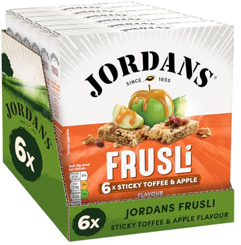 Jordans Frusli Sticky Toffee & Apple Flavour Cereal Bar | Vegetarian | 6 PACKS of 6x30g
