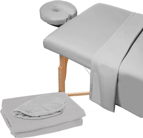 3-teiliges Mikrofaser-Massagetischlaken, Flacher Massagetischbezug, inklusive Massagetischbezug, Spannbettlaken, Gesichtswiegenbezüge, für Schönheitssalon, Spa (Hellgrau)