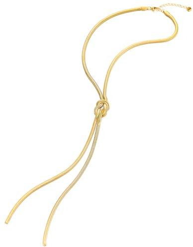 COOLSTEELANDBEYOND Colore Oro Nodo Collana Lariat, Y-Catena Collana Nappa, Statement Dichiarazione Stratificato, Serpente Catena