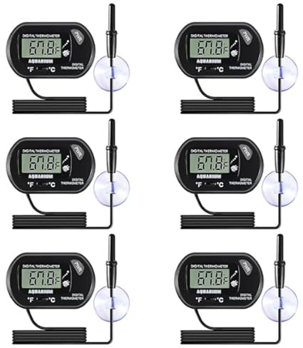 AEDIKO 6pcs Aquarium Thermometer LCD Digital Fish Tank Thermometer with Water-Resistant Sensor Probe and Suction Cup for Turtle Incubators Terrarium Water Thermometer