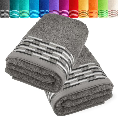 Lashuma Duschhandtuch 70x140 Grau, Lugano 2er Set Duschtücher Deluxe Qualität