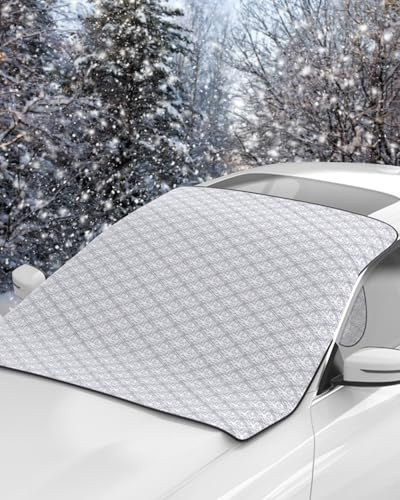 E-SMARTER Car Windscreen Cover, 4 Layers Thickened Windscreen Covers Frost, 140x97cm Waterproof, Windproof, Car Screen Cover with Anti-Theft Flaps, Car Window Cover for Most Cars, for All Seasons