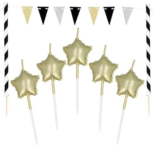 NEU Kuchendekoration/Cake-Topper Party Time, 5 Kerzen und Mini-Wimpelkette