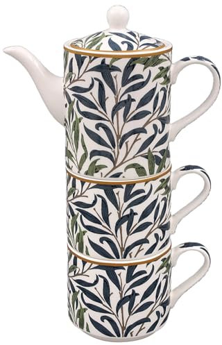 The Leonardo Collection William Morris Willow Bough Tea for Two | Ceramic Teapot and Cup Set | Beautiful Gift for Home and Office | Stylish Printed Teapot, Mulitcolour