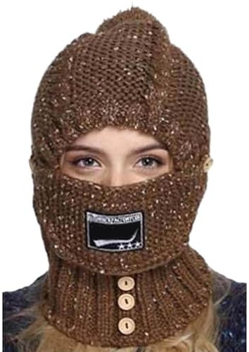 generisch 2-in-1-Schal, Strickmütze, Strickmütze mit Gehörschutz, Outdoor-Reiten, elastisch, warme Ohren, Strickmütze Herrenmütze Winter Schwarz (Khaki, One Size)