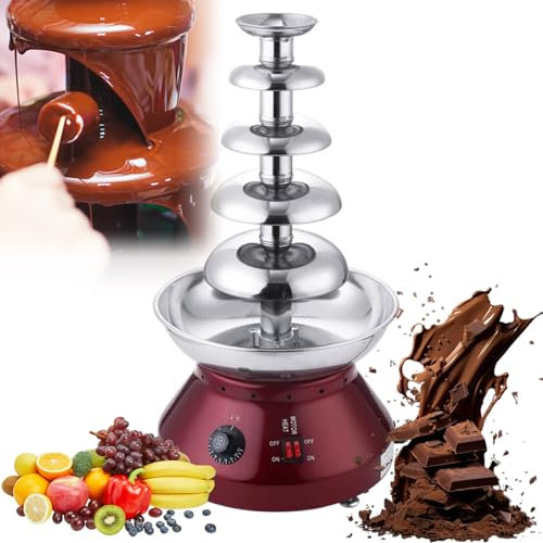 Fuente de Chocolate eléctrica, Fuente de Fondue de Chocolate eléctrica de Acero Inoxidable de 5 Niveles, Fuente de Chocolate, Temperatura Ajustable 0-110 °C, Fuente de Fiesta de 230 W, para Fiestas