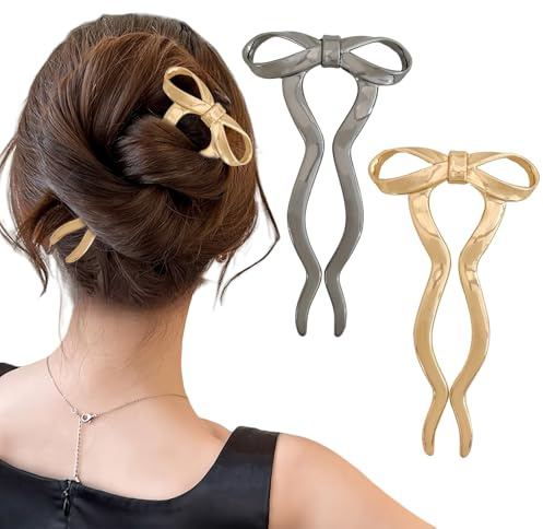 Mrltau 2 Pcs Bow French Hair Pin, französische Haarnadel, stark, Haarnadeln groß, Haar Accessoire Frauen, French Hair Pin, Haargabel, Haarnadel groß